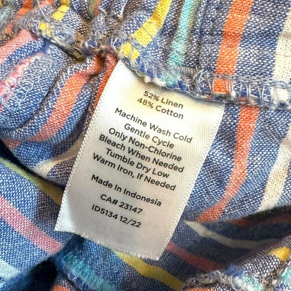 Talbots Blue Denim Cotton Linen Pastel Striped Drawstring Shorts Size 8P - Picture 6 of 7